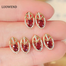 Load image into Gallery viewer, LUOWEND 18K Yellow Gold Real Natural Ruby and Diamond Gemstone Earrings for Women
