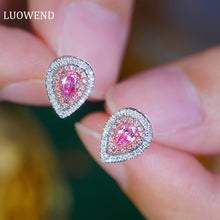 Load image into Gallery viewer, LUOWEND 18K White Gold Real Natural Pink Diamond Stud Earrings for Women
