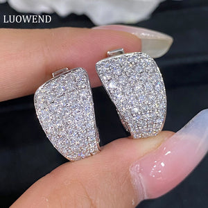 LUOWEND 18K White Gold Real Natural Diamond Hoop Earrings for Women