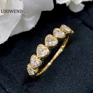 LUOWEND 18K Yellow Gold Real Natural Diamond Ring for Women