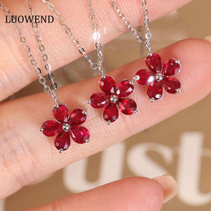 LUOWEND 18K White Gold Real Natural Ruby Gemstone Necklace for Women