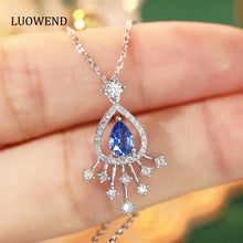 Load image into Gallery viewer, LUOWEND 18K White Gold Real Natural Sapphire and  Diamond Gemstone Necklace for Women
