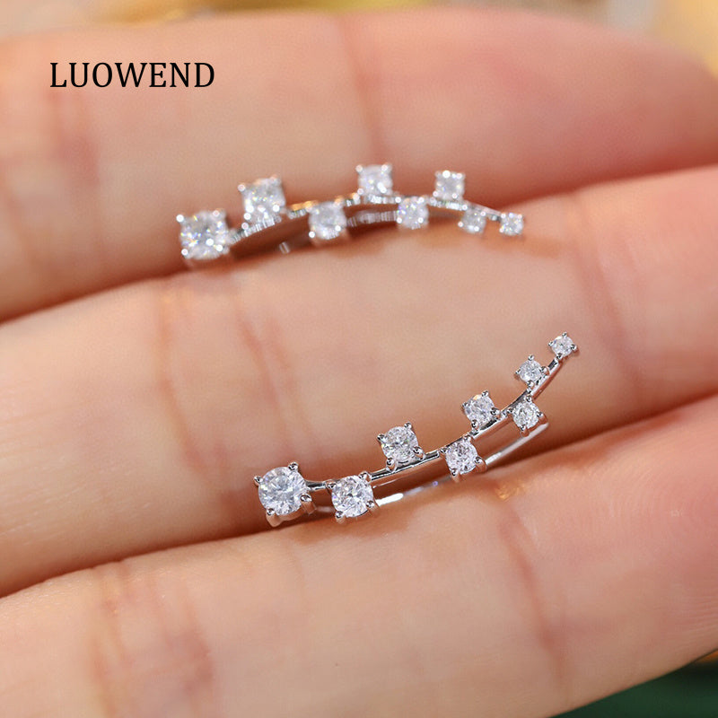 LUOWEND 18K White Gold Real Natural Diamond Stud Earrings for Women