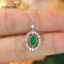 Load image into Gallery viewer, LUOWEND 18K White and Yellow Gold Real Natural Emerald and Diamond Gemstone Necklace for Women
