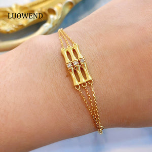 LUOWEND 18K Yellow Gold Natural Diamond Bracelet for Women