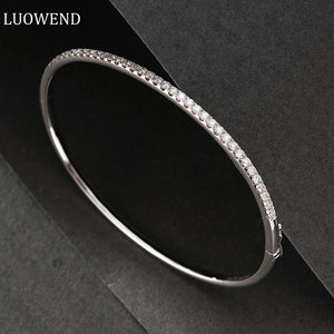 LUOWEND 18K White Gold Real Natural Diamond Bracelet for Women