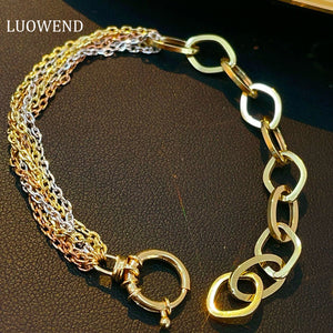 LUOWEND 18K White+Yellow+Rose Gold Bracelet for Women