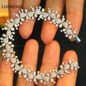 LUOWEND 18K White Gold Real Natural Diamond Bracelet for Women