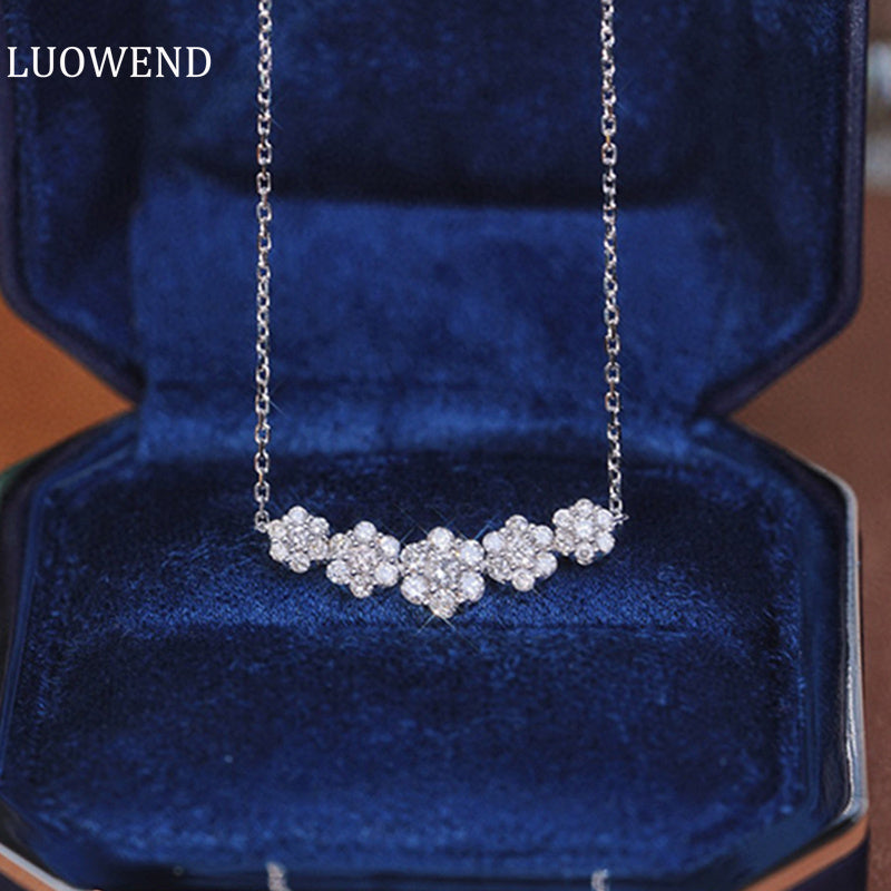 LUOWEND 18K White Gold Real Natural Diamond Pendant Necklace for Women