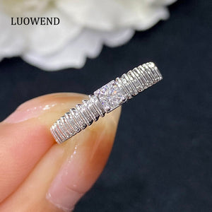 LUOWEND 18K White Gold Real Natural Diamond Ring for Women