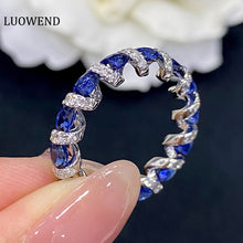 Load image into Gallery viewer, LUOWEND 18K White Gold Real Natural Sapphire Gemstone Ring for Women
