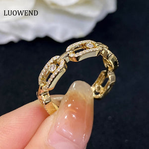 LUOWEND 18K Yellow or Rose Gold Real Natural Diamond Ring for Women