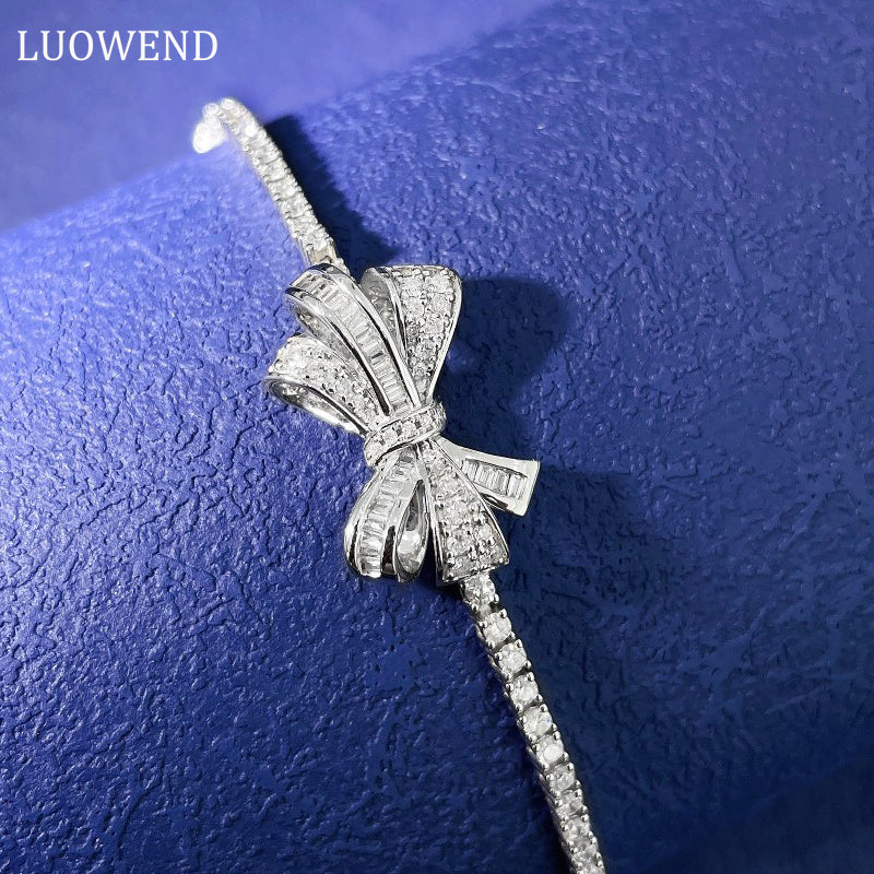 LUOWEND 18K White Gold Real Natural Diamond Bracelet for Women