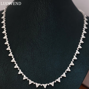 LUOWEND 18K White Gold Real Natural Diamond Necklace for Women