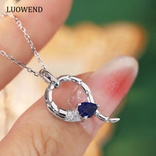 Load image into Gallery viewer, LUOWEND 18K White Gold Real Natural Sapphire and Diamond Necklace for Women
