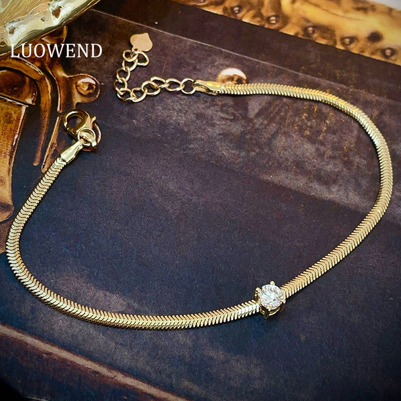 LUOWEND 18K Yellow Gold Natural Diamond Bracelet for Women