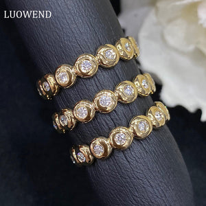 LUOWEND 18K Yellow Gold Real Natural Diamond Ring for Women