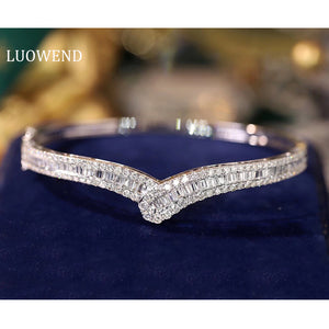 LUOWEND 18K  White Gold Real Natural Diamond Bangle for Women