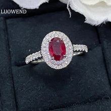 Load image into Gallery viewer, LUOWEND 18K White Gold Real Natural Ruby Gemstone Ring for Women
