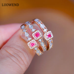 LUOWEND 18K Rose Gold Real Natural Pink Diamond Ring for Women