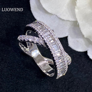 LUOWEND 18K White Gold Real Natural Diamond Ring for Women