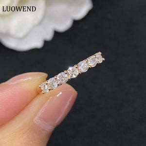 LUOWEND 18K Rose Gold Real Natural Diamond Ring for Women