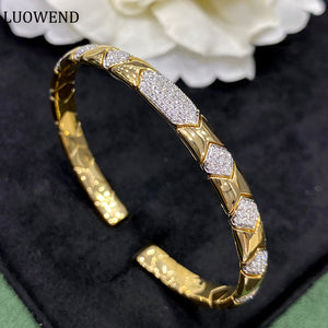LUOWEND 18K White and Yellow Gold Real Natural Diamond Bracelet for Women