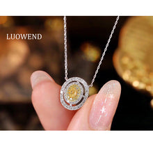 Load image into Gallery viewer, LUOWEND 18K White Gold Real Natural Yellow Diamond Necklace for Women
