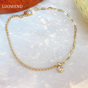 LUOWEND 18K Yellow Gold Natural Diamond Bracelet for Women