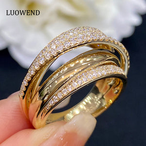 LUOWEND 18K Yellow Gold Real Natural Diamond Ring for Women