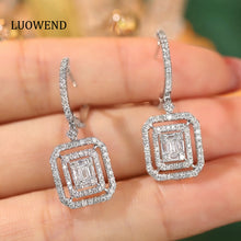 Load image into Gallery viewer, LUOWEND 18K White Gold Real Natural Diamond Hoop Earrings for Women
