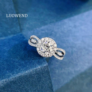 LUOWEND 18K White Gold Natural Diamond Ring for Women