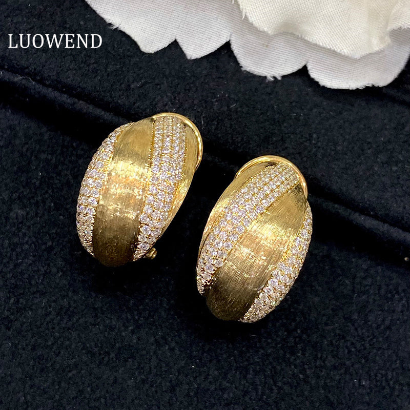 LUOWEND 18K Yellow Gold Real Natural Diamond Hoop Earrings for Women