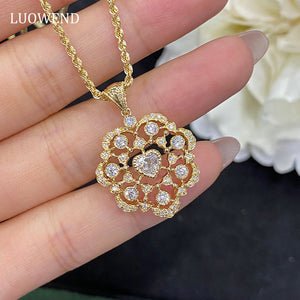 LUOWEND 18K White or Yellow Gold Real Natural Diamond Pendant Necklace for Women