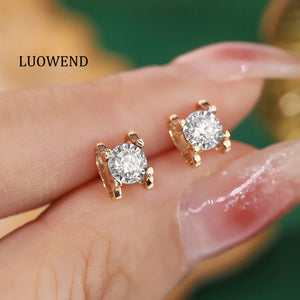 LUOWEND 18K Rose Gold Real Natural Diamond Stud Earrings for Women