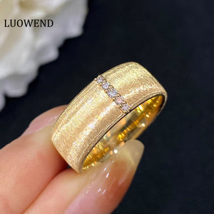 LUOWEND 18K Yellow Gold Real Natural Diamond Ring for Women