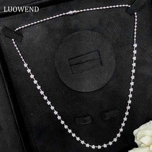 LUOWEND 18K White Gold Real Natural Diamond Necklace for Women