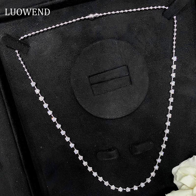 LUOWEND 18K White Gold Real Natural Diamond Necklace for Women