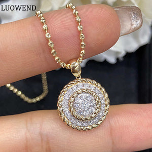 LUOWEND 18K Yellow Gold Real Natural Diamond Pendant Necklace for Women