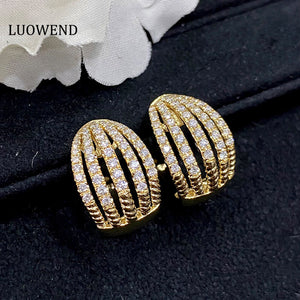 LUOWEND 18K White or Yellow Gold Real Natural Diamond Hoop Earrings for Women