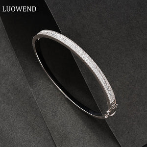 LUOWEND 18K White Gold Real Natural Diamond Bracelet for Women