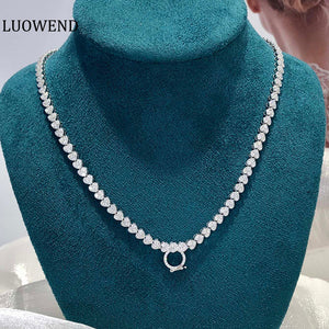 LUOWEND 18K White Gold Real Natural Diamond Necklace for Women