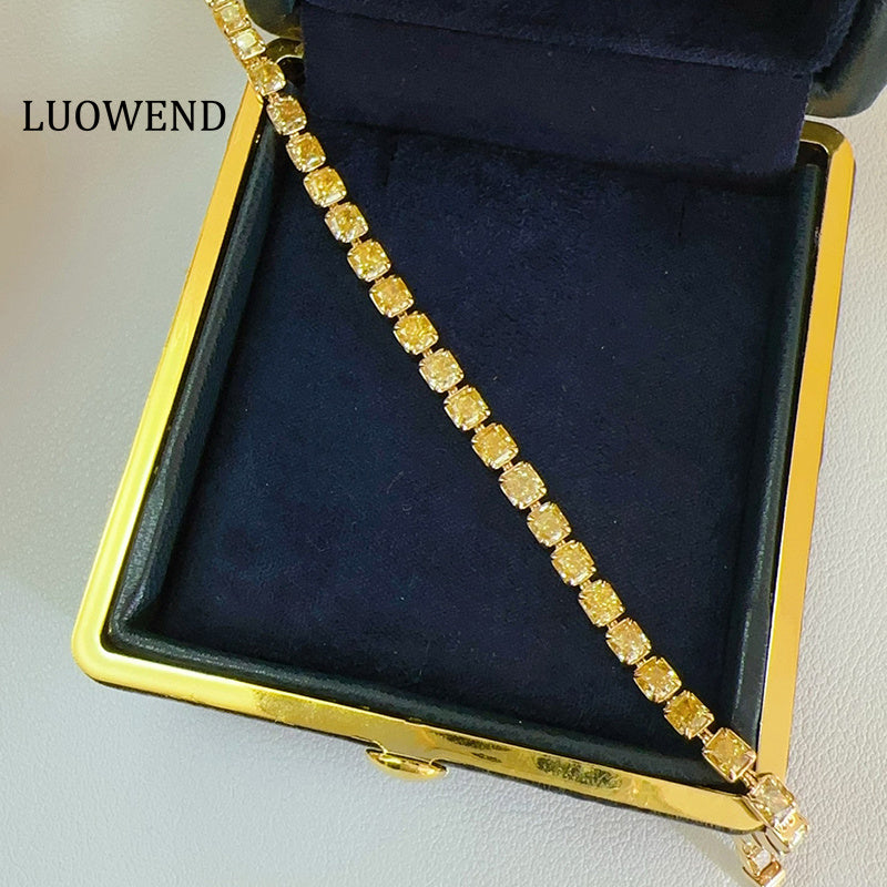 LUOWEND 18K Yellow Gold Natural Yellow Diamond Brtacelet for Women