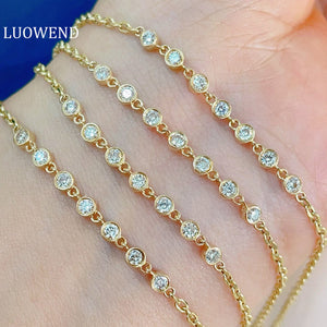 LUOWEND 18K Yellow Gold Natural Diamond Bracelet for Women