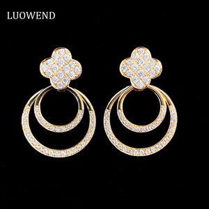 LUOWEND 18K White or Yellow Gold Real Natural Stud Earrings for Women