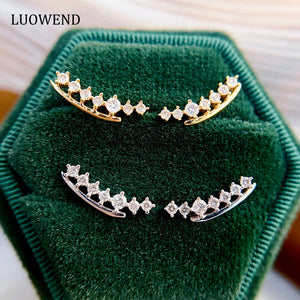 LUOWEND 18K White or Yellow Gold Real Natural Diamond Stud Earrings for Women