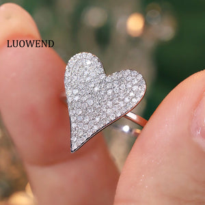 LUOWEND 18K White Gold Natural Diamond Ring for Women