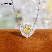 Load image into Gallery viewer, LUOWEND 18K White Gold Real Natural Yellow Diamond Pendant Necklace for Women
