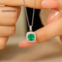 Load image into Gallery viewer, LUOWEND 18K White Gold Real Natural Emerald&amp;Diamond Necklace for Women
