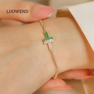 LUOWEND 18K Yellow Gold Real Natural Gemstone Bracelet for Women